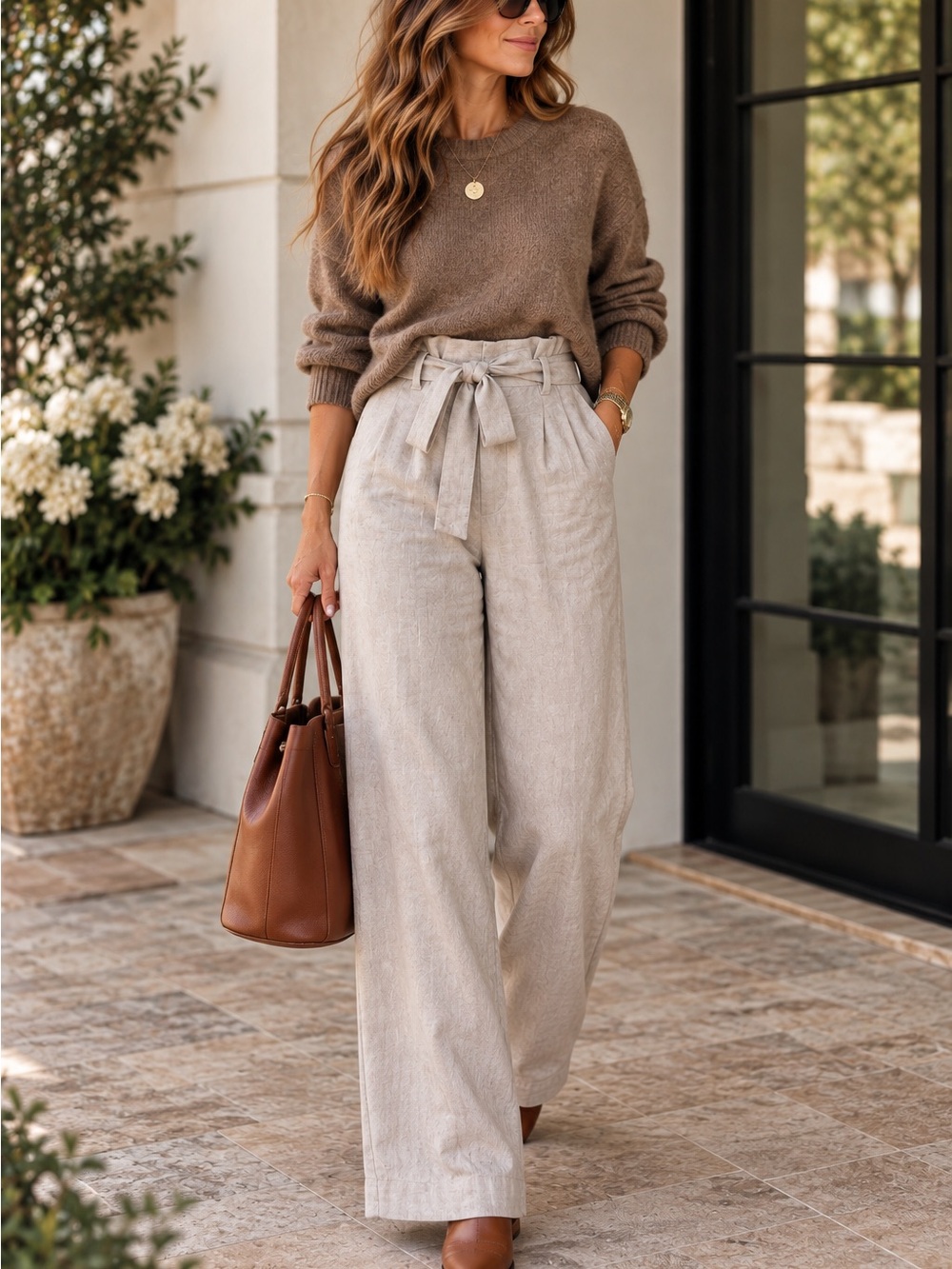 Banana Republic High-Waist Paperbag Wide-Leg Pants - Cream